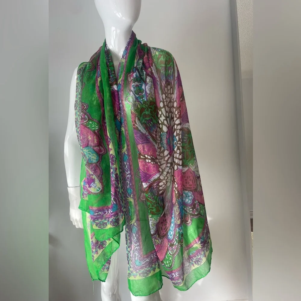 Emerald Green Oversized Statement Scarf Wrap 73” x 40” Boho Resort Luxe